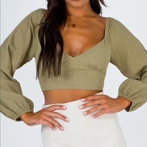 Princess Polly Green Cropped Longsleeve Blouse NWT
